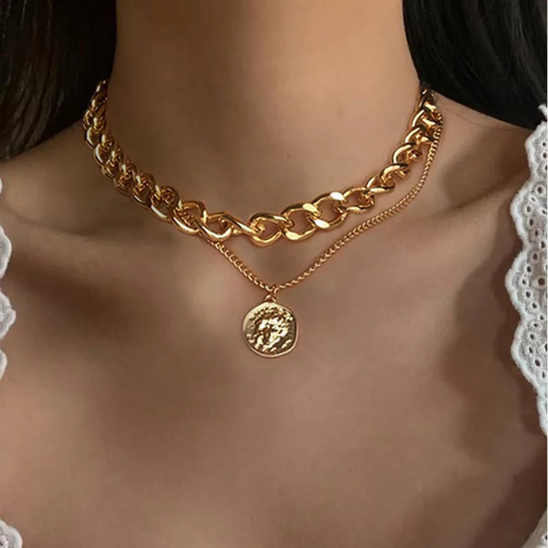Vintage Multi Layered Pendants Necklace
