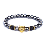 Obsidian Lion Head Charm Bracelet