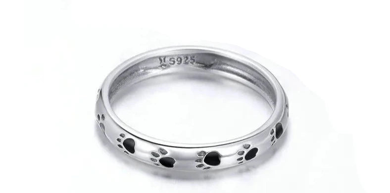 925 Sterling Silver Stackable Dog Cat Footprints Finger Ring