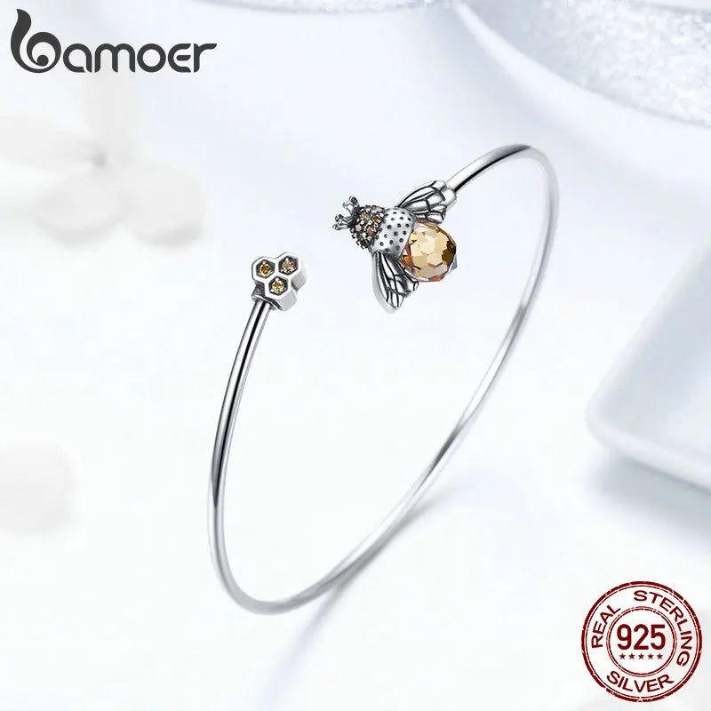 925 Sterling Silver Crystal Yellow Bee Bangle