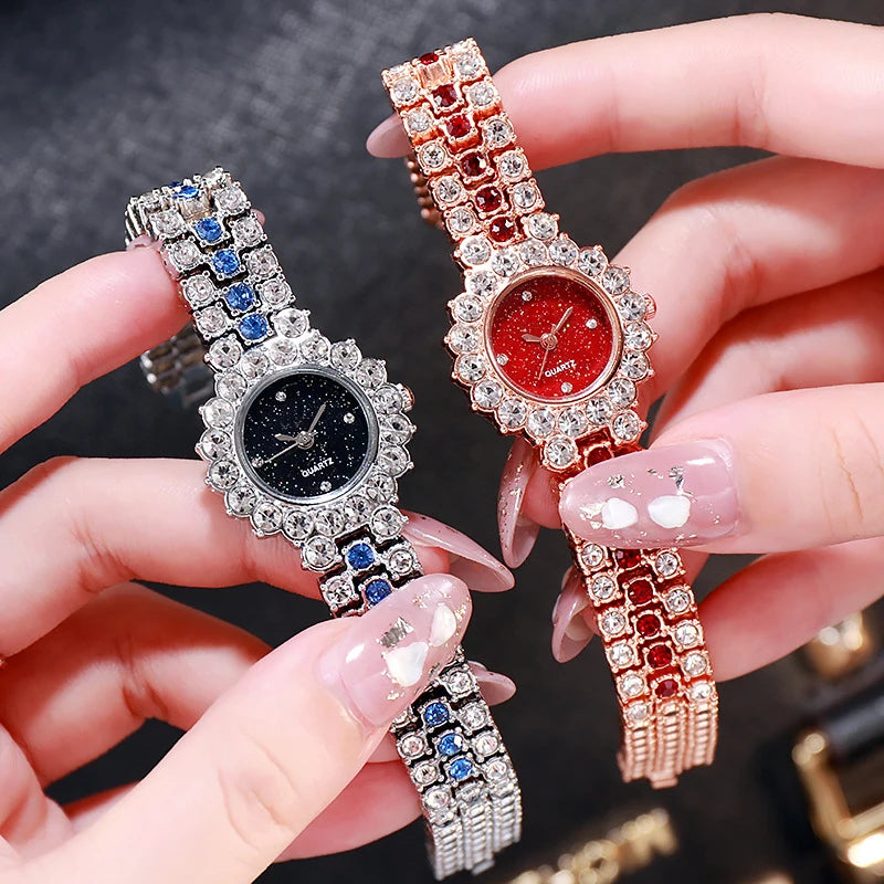 Full Diamond Women Starry Sky Flower Dial Quartz Watch
