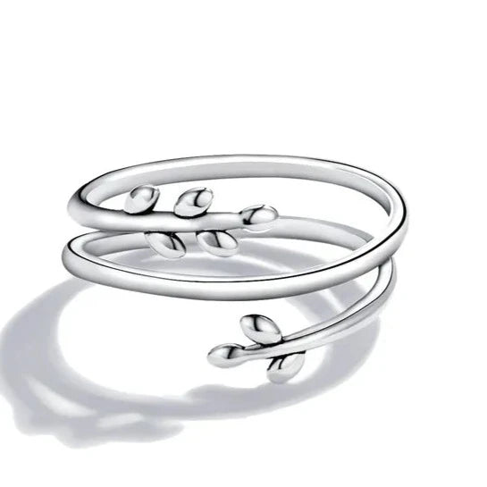 925 Sterling Silver Leaves Adjustable Ring