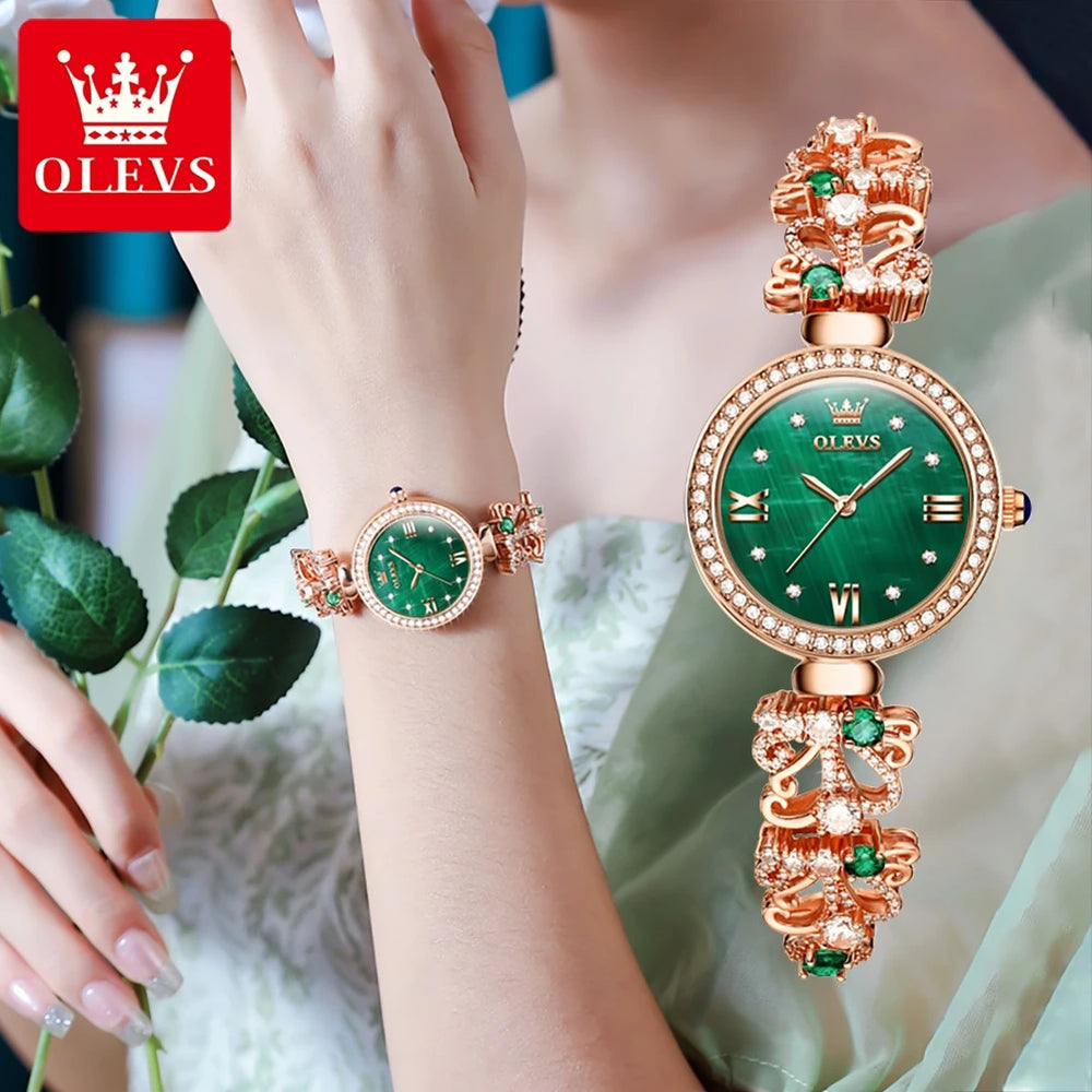 Elegant Gemstone Inlaid Bracelet Wrist Watch