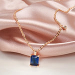Square Cut Blue Zircon 585 Gold Pendant Necklace
