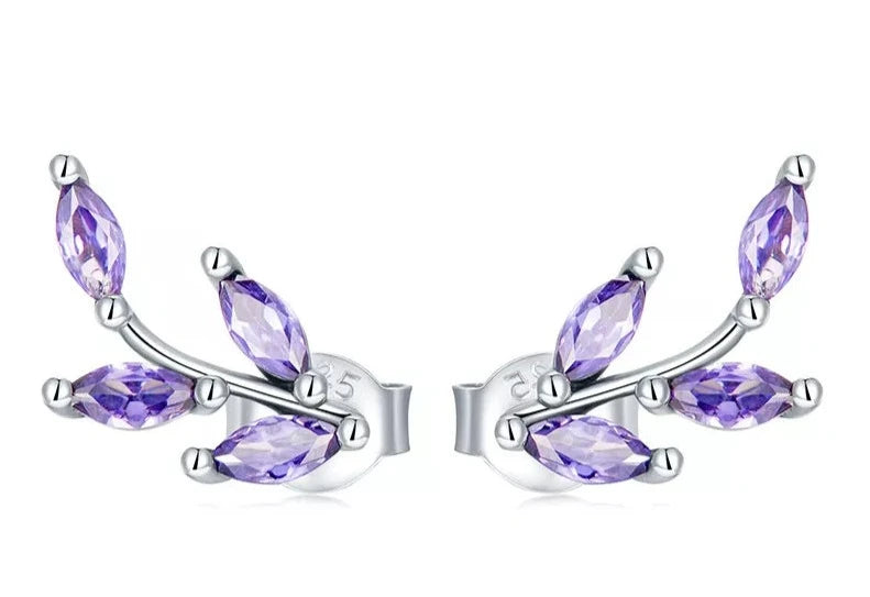 Genuine 925 Sterling Silver Purple Branch Stud Earrings
