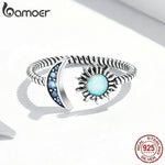 Authentic 925 Sterling Silver Shining Sun Moon Open Ring
