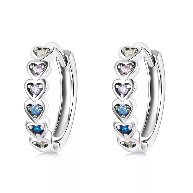 Heart-Shaped 925 Sterling Silver Rainbow Zircon Earrings