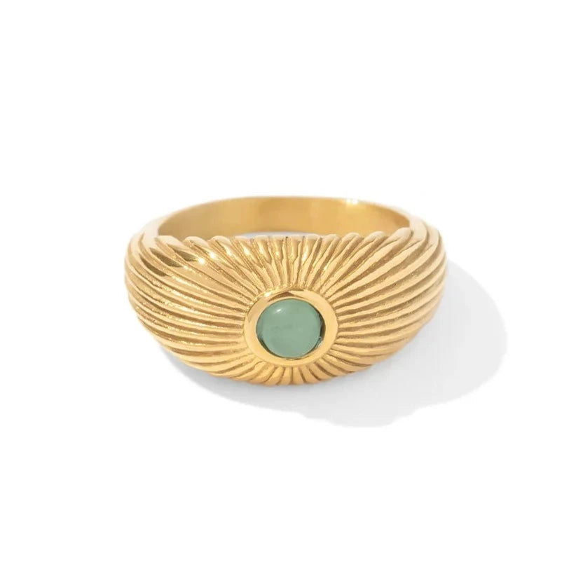 Green Stone Geometric Wrap Ring