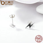 925 Sterling Silver Exquisite Lightning & Black CZ Stud Earrings