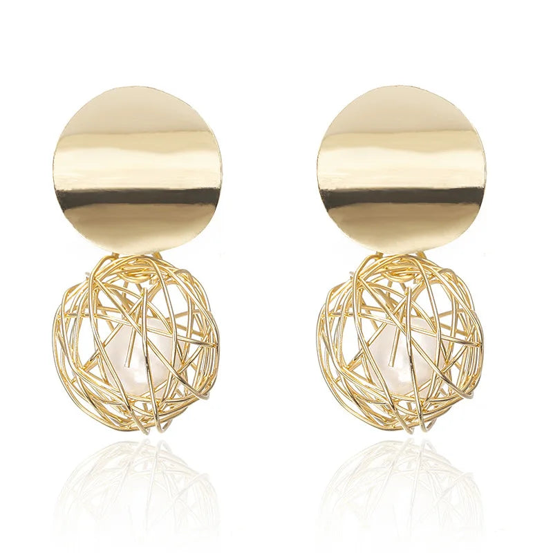 Geometric Earrings Woven Ball Pearl Earrings