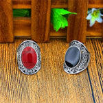 Vintage Hollow Flower Oval Stone Ring